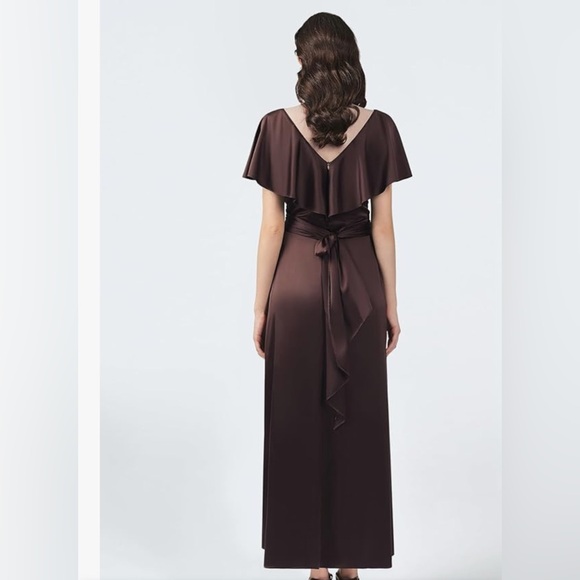 Babeyon A-Line V-Neck Chocolate Midi Gown Versatile Elegant Wedding Guest Formal - Picture 2 of 9